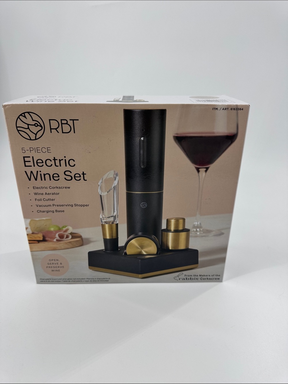 RBT 5-Piece Electric Wine Set — Black & Gold NEW in BOX